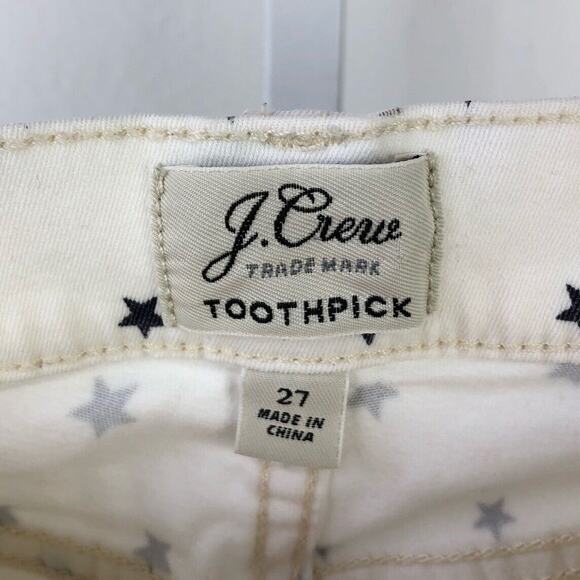 J.CREW 27 Toothpick Skinny Jeans Crop Ankle Mini Star Print Off White Navy G2312 - Picture 3 of 7